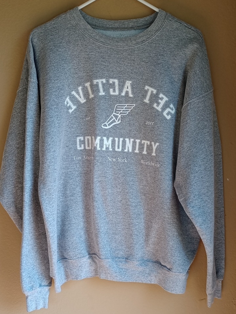 Set Active Crew Neck Gray Basic Comfort Workout Athletic Sweatshirt Size L